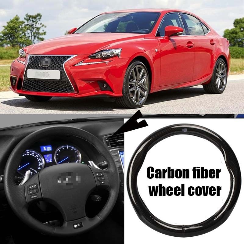 For Lexus IS Car Carbon Fiber Leather Steering Wheel Cover Sport Racing Black