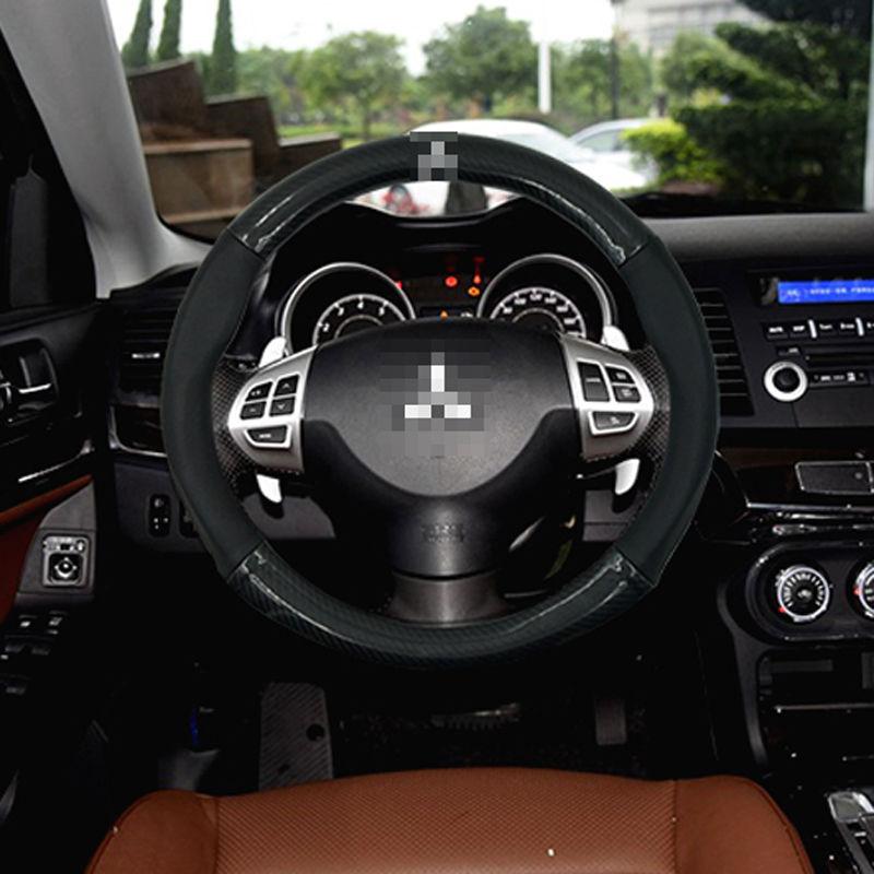Anti-Slip Black Carbon Fiber Top PVC Leather Steering Wheel Cover for Mitsubishi