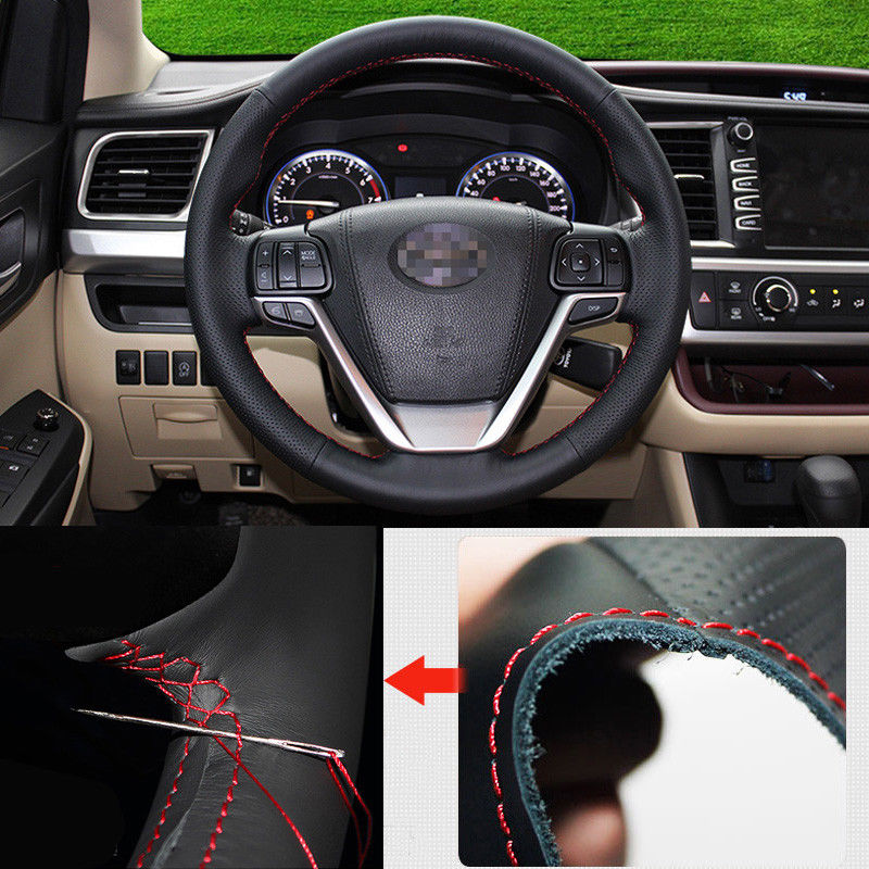 For Toyota Highlander 2015 Steering Wheel Cover Non-slip Hand Sewing Leather