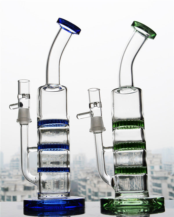 Glass Bongs hookahs three Disk Honeycomb HoneyComb Disc Perc straight pipe glass bong Straight tube smoking Pipe oil dab rigs oil burner pipe beaker