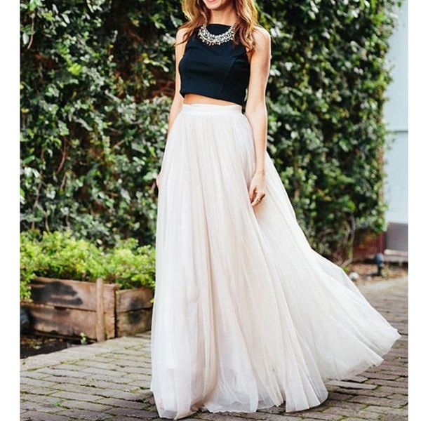 Maxi Long White Tulle Mesh Skirts For Women Elastic High Waist Lolita Elegant Juniors Prom Party Saias Jupe Clothes Faldas Y190428