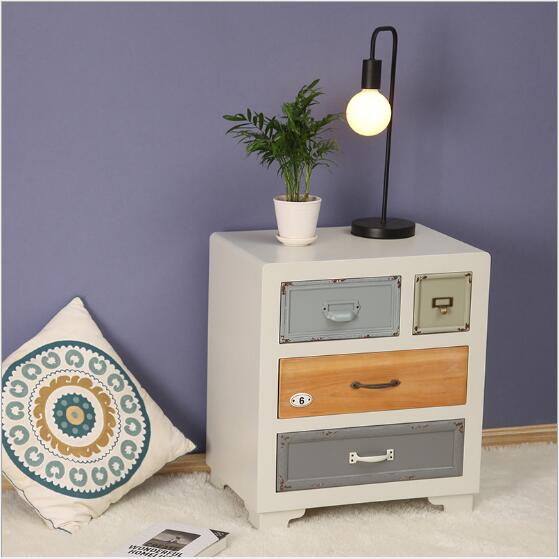 American Mediterranean Paint Cabinets Bedroom Furniture Solid Wood Bedside Storage Cabinet Hotel Set Side table