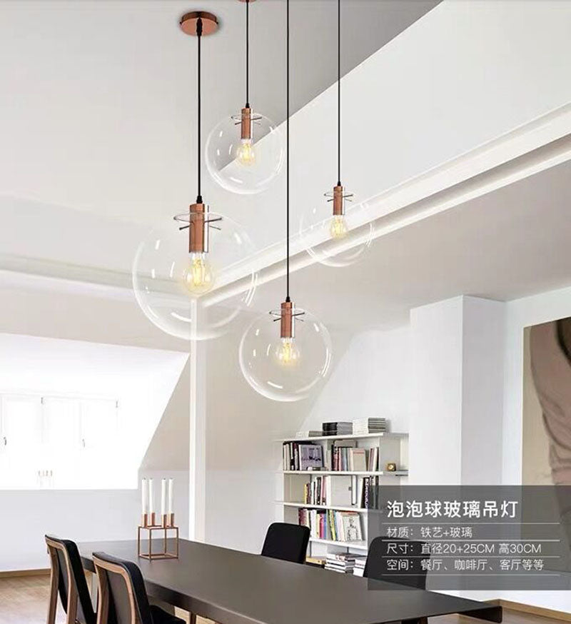 E27 Nordic Glass Ball Lamp Pendant Lighting Clear Bubble Chandelier Suspension Globe Lamp Golden- Copper- Black color