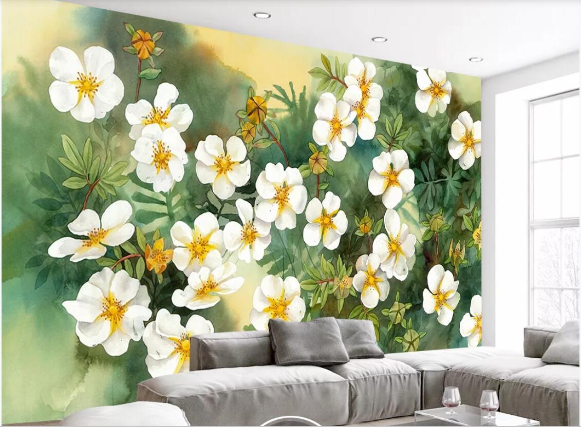 3d room wallpaper custom photo mural Oil painting white flowers flower plant watercolor tv background wall paper wallpaper for walls 3 d