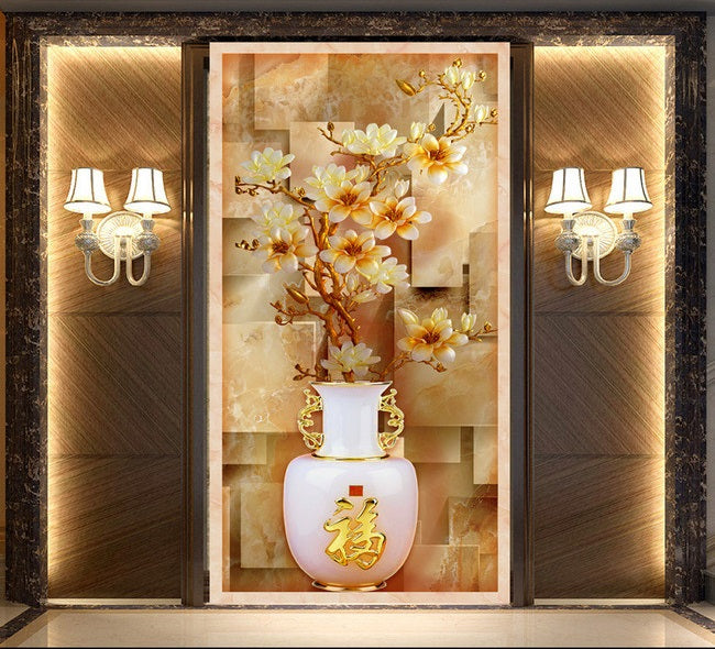 WDBH 3d wallpaper custom photo HD Magnolia Flower Vase painting porch background wall home decor 3d wall muals wall paper for walls 3 d