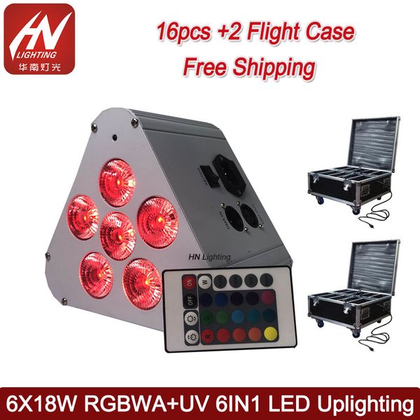 16pcs led par light 6x18w RGBWA UV 6in1 battery operated uplight wireless hex Akku uplighting wall washer wedding par50 event djs set up