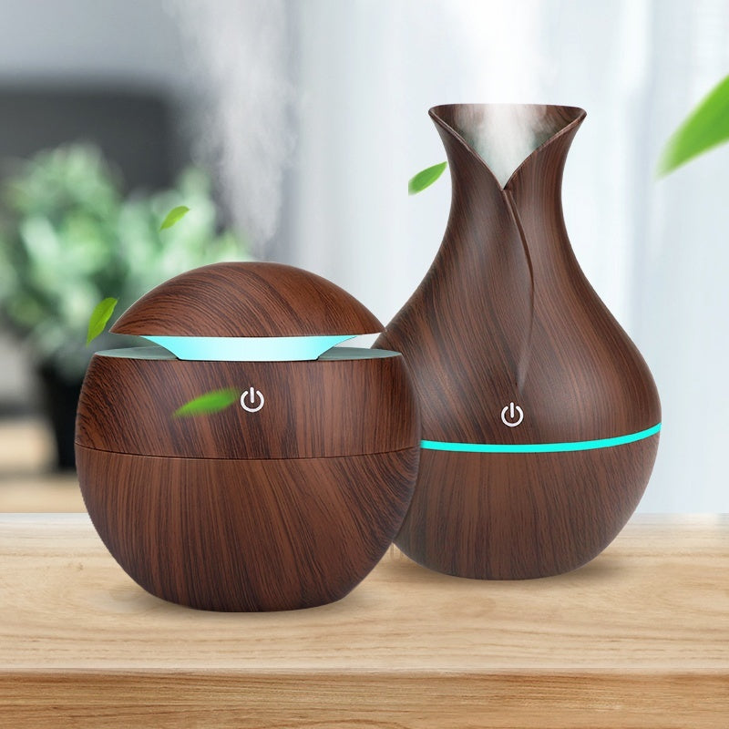 USB Aroma Air Humidifier Wood Grain with LED Lights Diffuser Aromatherapy Electric Mist Maker for Home Office 2pcs-1Set