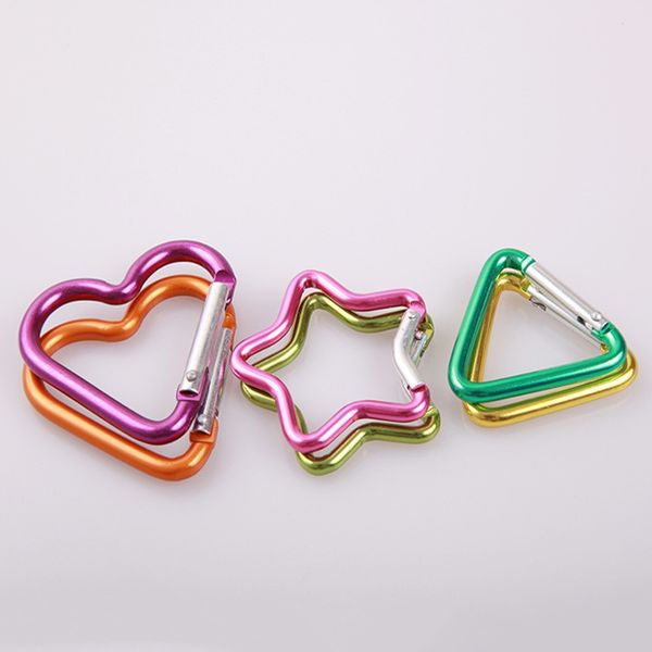 500pcs-lot 5# Size outdoor camping equipment locking Star Keyring quickdraw Heart shape carabiner keychain hook