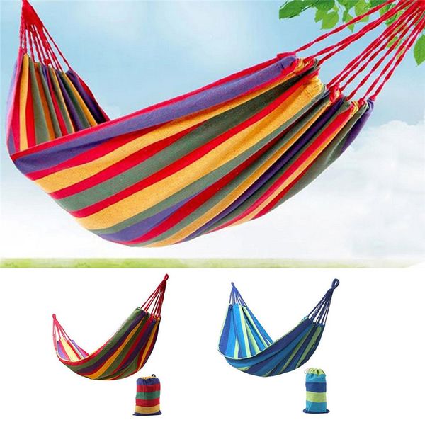 280*100mm 2 Persons Striped Hammock Outdoor Leisure Bed Thickened Canvas Hanging Bed Sleeping Swing Hammock For Camping Hunting