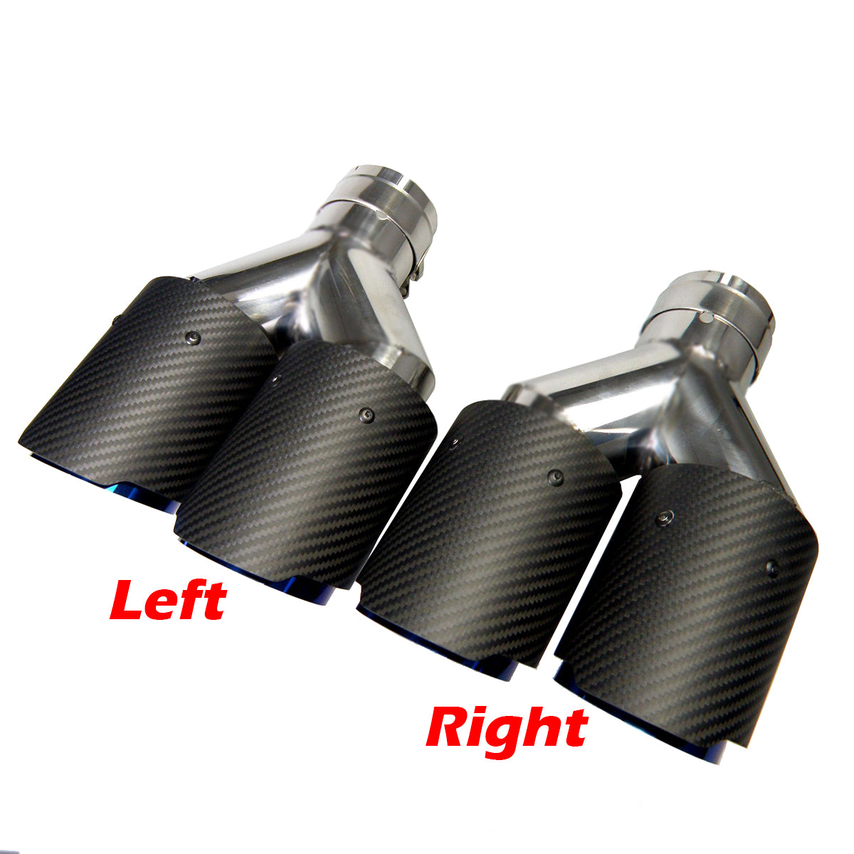 Dual Carbon Fiber + Burnt Blue Stainless Steel Car Universal Exhaust Tip Double End Pipe for BMW BENZ VW Golf TOYOTA HONDA No Logo
