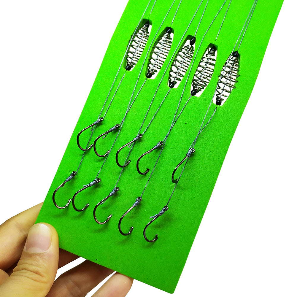 50pcs Double Hook Fishing PE Line Rigs Swivel carp hooks Cage Feeder String Hook Bait Feeder (5 peices-pack,total 10 pack )