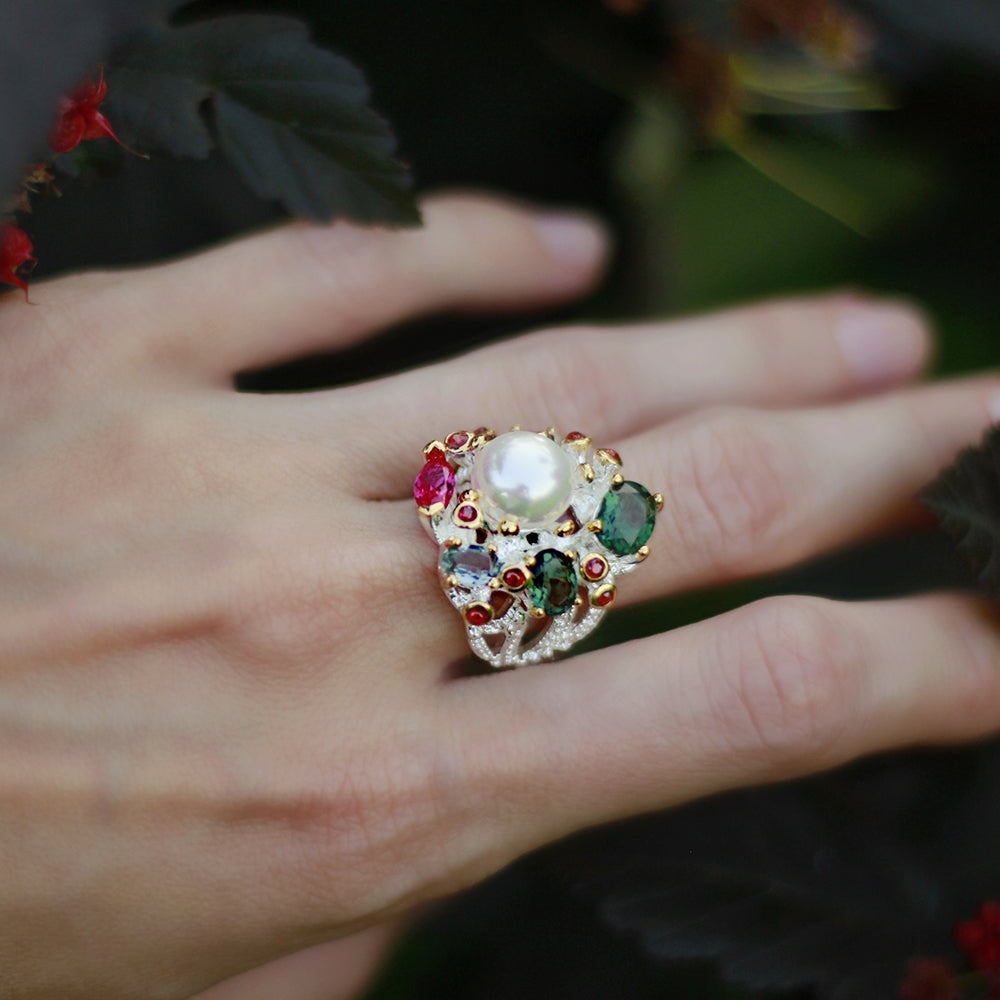 Multi Color Oval Green--Fuschia Crystal Ring Silver plated Jewellery Top quality Large Hollow design Women Jewelry rings