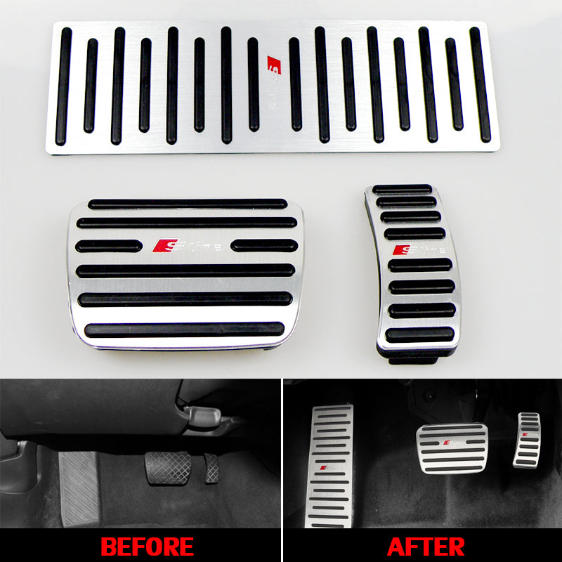 No Drill Aluminum Alloy Car Foot Rest Pedal Pads Cover with Rest Pedals Fit Gas Brake Rest Pedal for Audi A4 A5 A6 Q5 AT LHD with Sline Logo