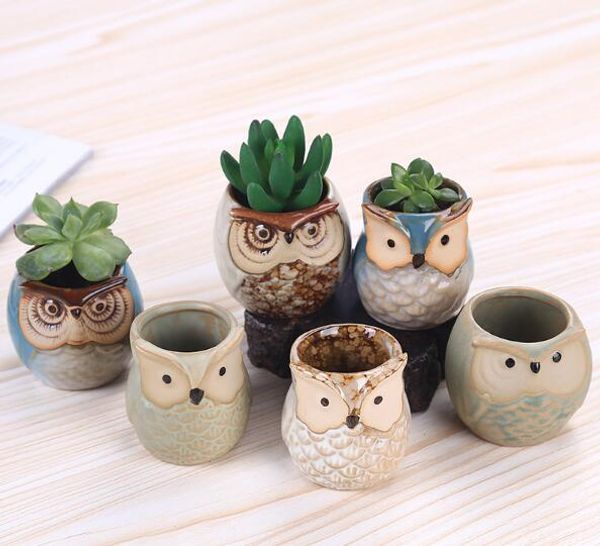 Ceramic Owl Shape Flower Pots for Fleshy Plant Animal Style Planter Home Garden Office Decoration