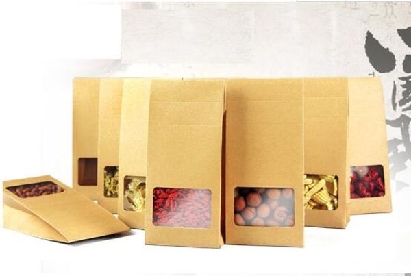 10*23.5*5cm Kraft Paper Stand Up Gift Bag with Square Window Nuts-Tea-Cake-Cookies-Coffee Packaging Bags