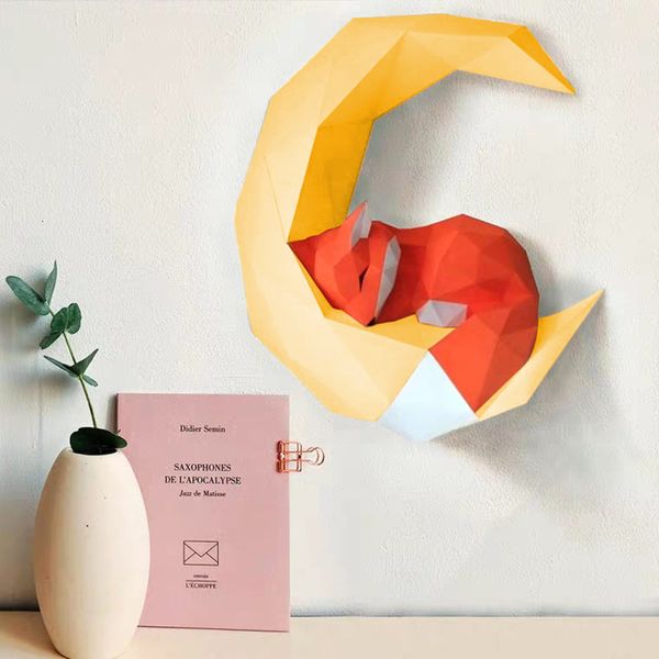 3D Paper Model Fox In Moon Papercraft Home Decor Wall Decoration Puzzles Educational DIY Kids Toys Birthday Gift 888 SH190911