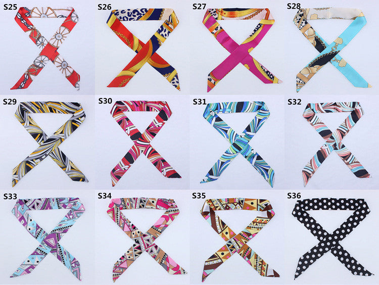Fashion-100cm*4cm High-end Woman Fashion Designs Tied Bag Scarf Ladies Small Bow Ribbon Headscarf Silk Scarves Wrap 66 colors Factory Outlet