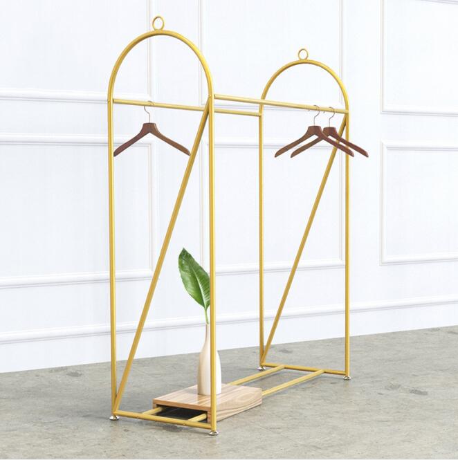 Iron Garment Show Stand Bedroom Furniture Ground-mounted Multifunctional Mid-Island Rack Shop Double-row