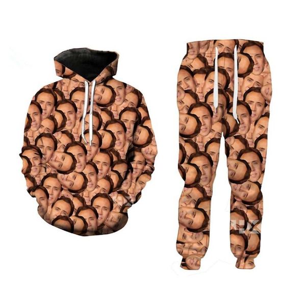 2019 New Fashion Men-Womens Actor Nicholas Cage Funny 3D Print Hoodie+Pants