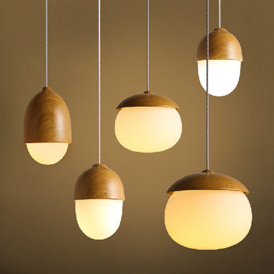 Nordic Pendant Lights modern minimalist lamp restaurant creative personality coffee bar nuts wood grain glass droplight