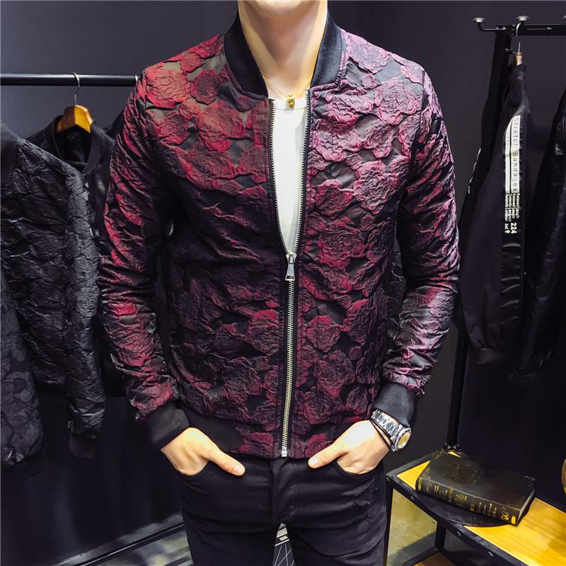 Bomber Jackets Men Wine Red Black Party Jacket Outfit Club Bar Coat Men Casaca Hombre 4XL