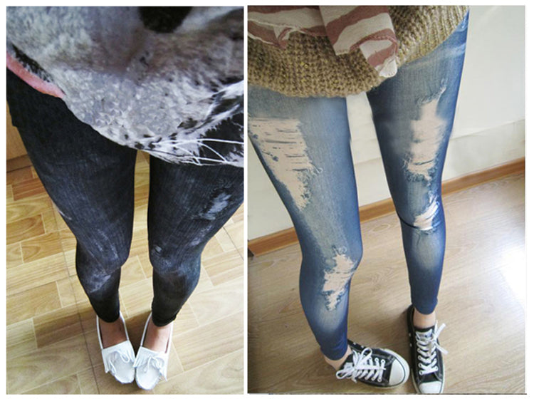 New Women Skinny Elastic Pencil Jeans Leggings Jeggings Slim Stretchy Pants Punk Rock Rib Hole Female Dropshipping