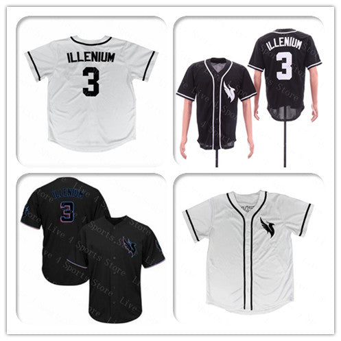Custom Men&#039;s Women Youth Kids 3 ILLENIUM Jersey White Black Stitched Crew-Neck Baseball Jerseys Cheap Mix Order Size S-4XL