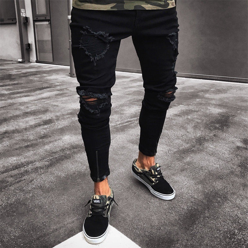 Fashion Ripped Jeans Men Pants Skinny Slim Straight Denim Men Jeans With Zipper Bottom New Stylish Pencil Pants Men Clothes