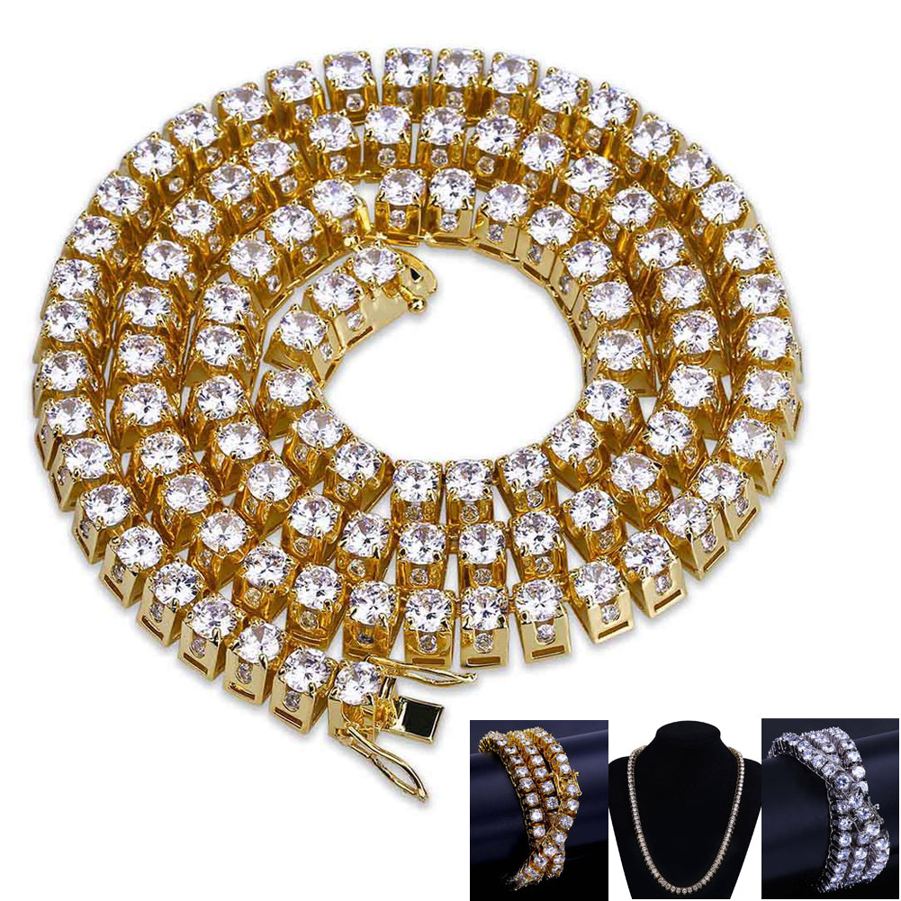Round CZ Zircon Hip Hop Tennis Necklace 10mm 18K Gold White Iced Out Cubic Zirconia Full Diamond Miami Rock Choker Rapper Chains for Men and Women J