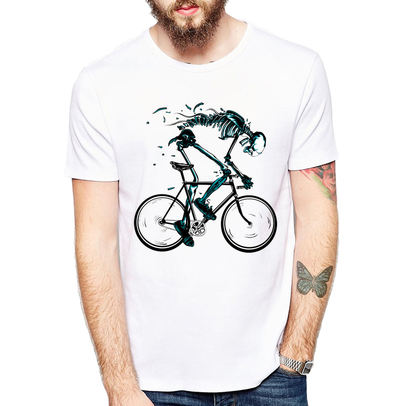Brand Designer Bikes T-shirts Men Funny Skeleton Bicycle Design Short Sleeve O-neck Tshirts Fashion Sku&#039;l&#039;l Style Tops Tees
