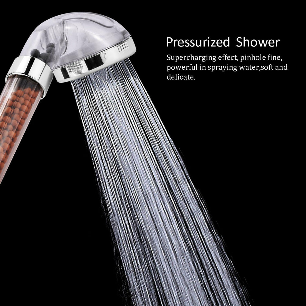 New Stainless Steel Shower Head High Pressure Boosting Water Saving Healthy Negative Ion Filter Balls Beads Bathroom Accessories