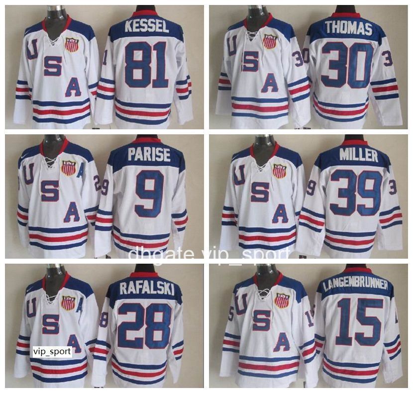 2010 USA Hockey Jerseys 88 Patrick Kane Phil Kessel 9 Zach Parise Jersey 28 Brian Rafalski 39 Ryan Miller 15 Jamie Langenbrunner