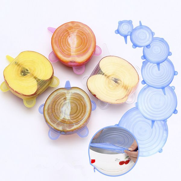 6 Pcs- Set Universal Food Silicone Cover Reusable Silicone Stretch Lids Caps For Cookware Pot Cover Kitchen Accessories