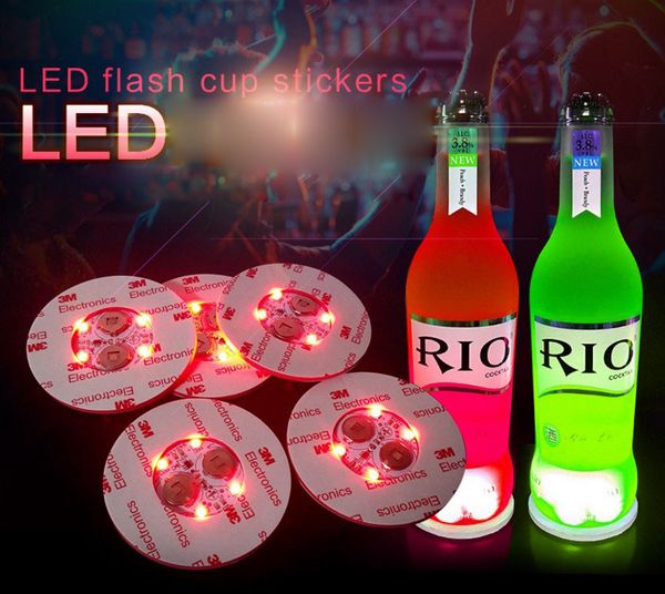 LED light coaster 6cm round beer drink light bottle pad bar fun props colorful LED light bottle stickers flash cup stickers Party gift