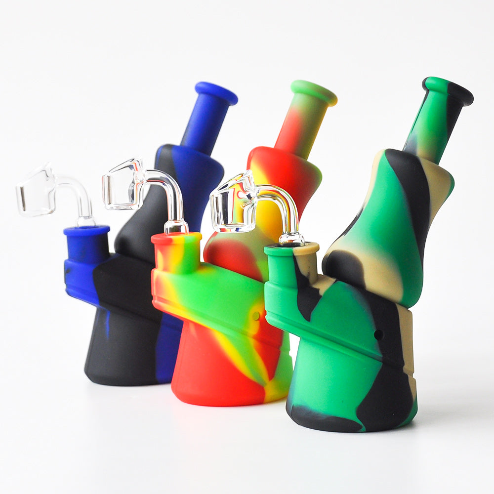 High Quality 6.7&quot; Silicone Bong with 4mm Quartz Banger Dab Rig Smoke Pipe glass bong recycler bubbler