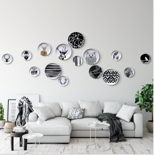 Ceramic Decoration Hanging Plates Black and White Wall Decoration Dining Room Living Room Decoration Hanging Wall Decorations