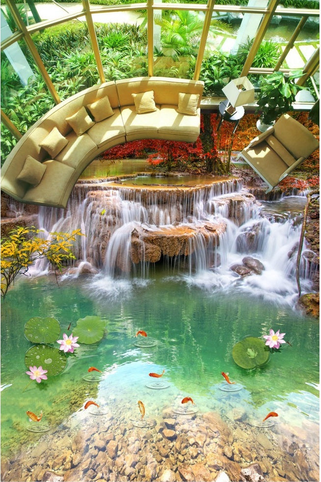 3d pvc flooring custom photo Self-adhesive wall paper floor Forest landscape waterfall home decor 3d wall murals wallpaper for walls 3 d