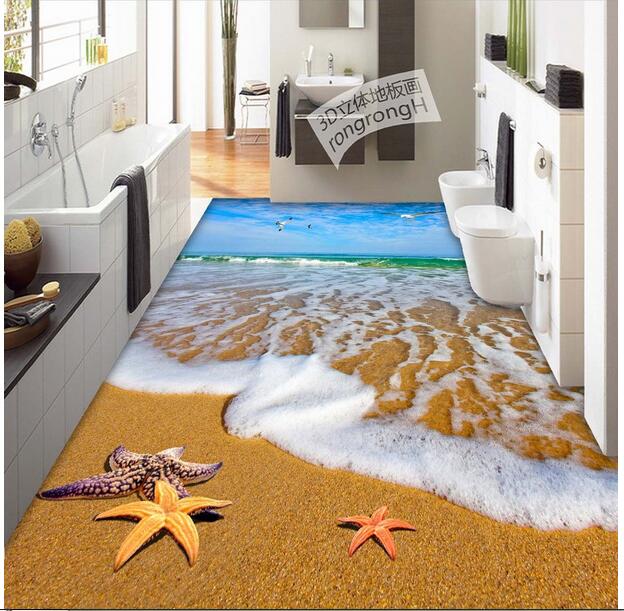 3d pvc flooring custom photo Self-adhesive wall paper floor Beach sea salt starfish room home decor 3d wall murals wallpaper for walls 3 d