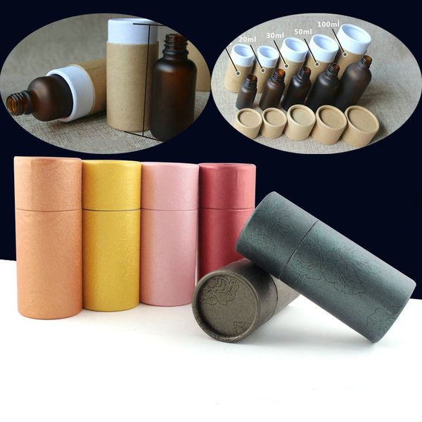 50pcs 10-100ml Oil Bottle Kraft Paper Perfume Packing Box Tube Package Case Dropper Bottle Round Cardboard Gift Box for Festival