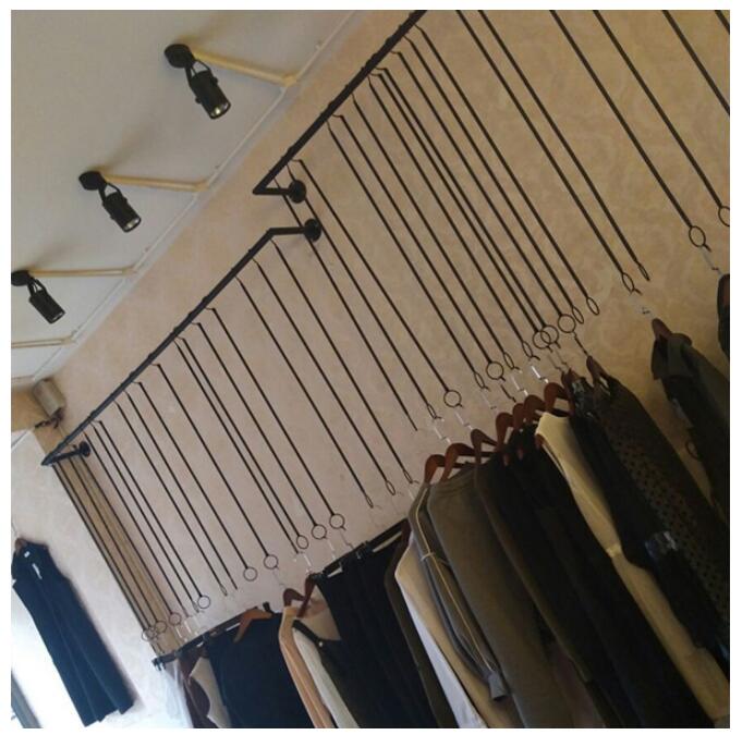 Wall hangers Clothing store display shelf Commercial Furniture iron art women&#039;s cloth show rack rings ceiling hanging