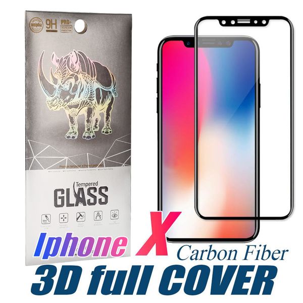 Full Curved Tempered Glass for iPhone 12 11 Pro max XS MAX Screen Protector Film Carbon Fiber Soft Edge with package