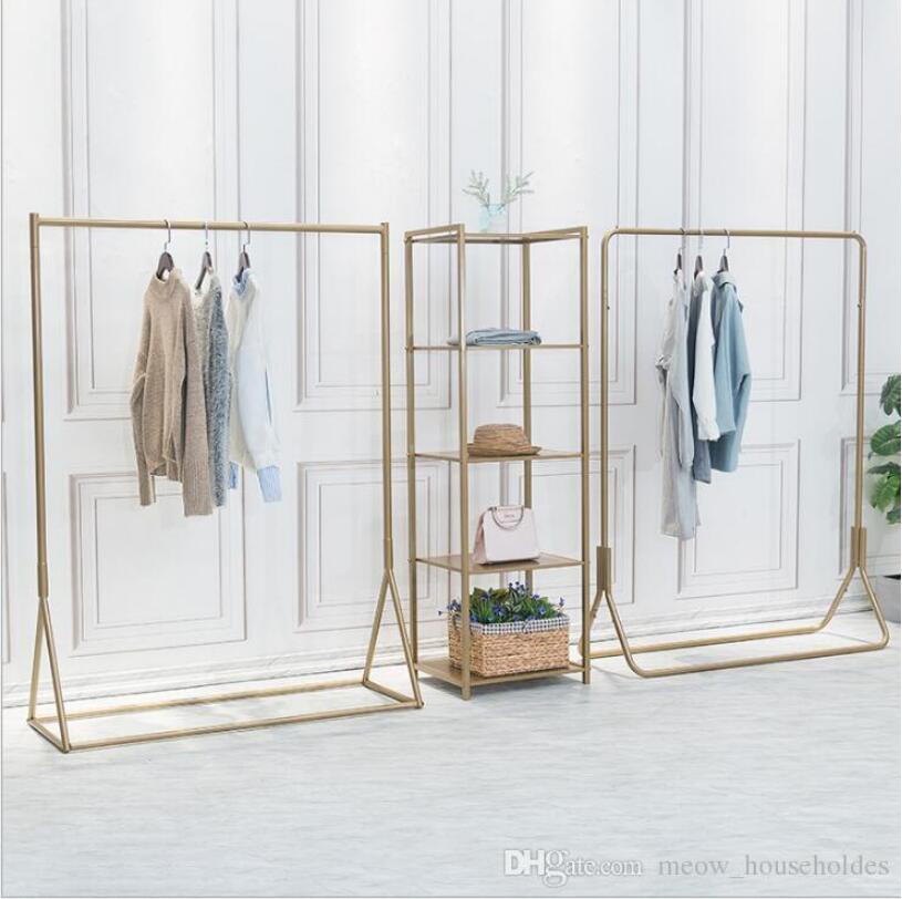 Golden rack Landing coat hanger Bedroom Furniture Gold clothing racks in cloth stores Simple display of men&#039;s and women&#039;s clothes Undergro