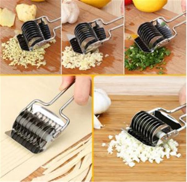 Multi-functional Stainless Steel Noodle Lattice Roller Docker Dough Cutter Pasta Spaghetti Maker Rolling Knife Herb Mincer DA019