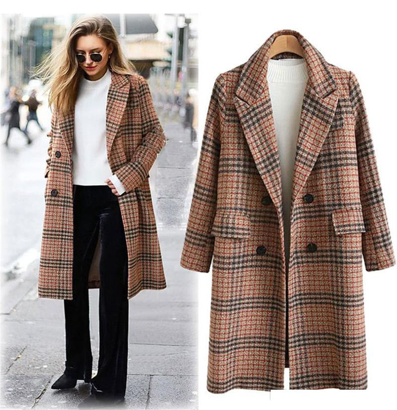Women Formal Wool Blends Jacket Coat Work Office Winter Suit Blazer Lady Plus Size Long Sleeve Blazer