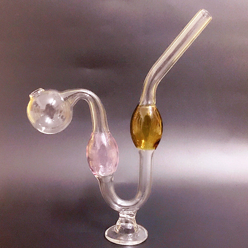 Colored Glass Pipe Snakelike Oil Burner Bong 20cm Big Thick Tobacco Water Tube for Smoking Hookah Pipes with Base