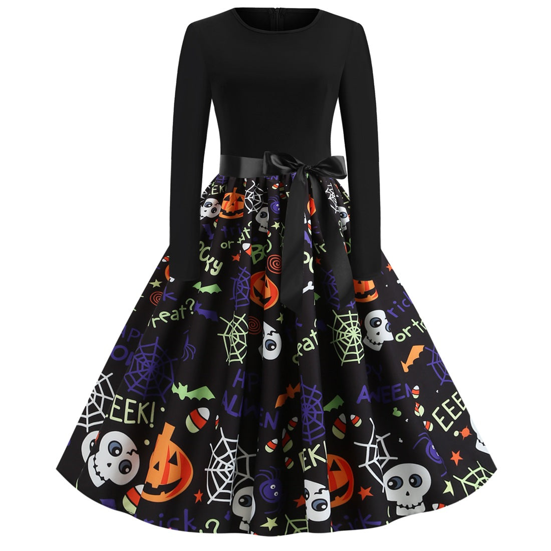 Halloween women fashion long sleeve round neck dresses pumpkin ghost printed skirts halloween costumes for adults 2019 fashion party dress