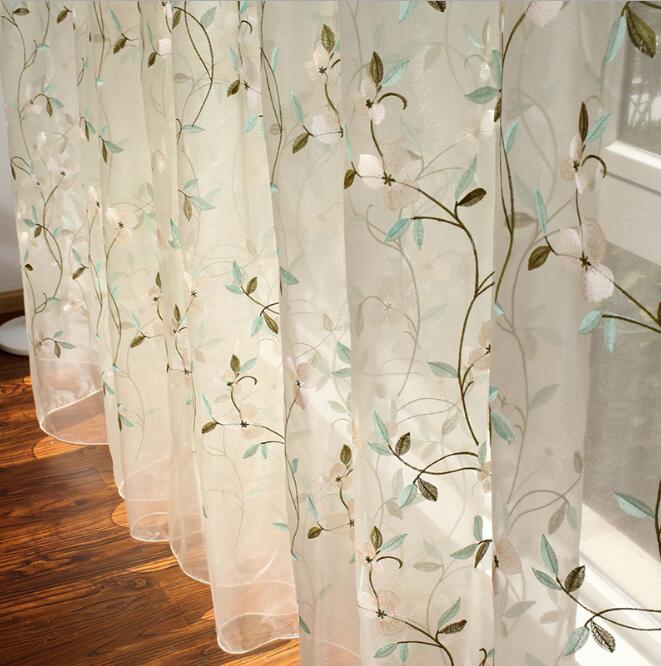 Sheer Curtains Idyllic flower window screen light blocking cotton linen floor American rural flowers vine embroidery curtain
