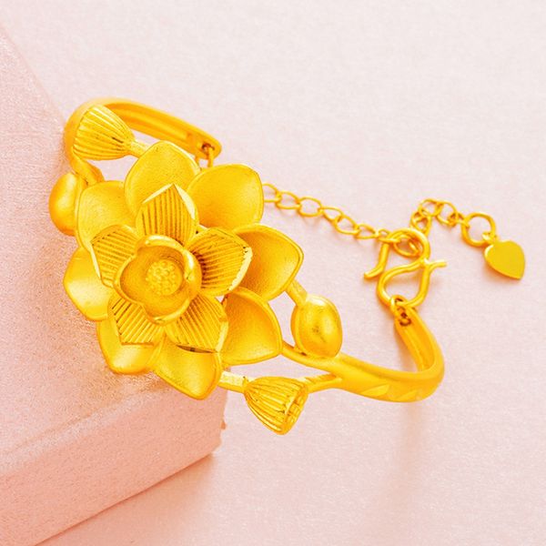 Big Flower Pattern Bangle 18K Yellow Gold Filled Charm Exquisite Wedding Party Womens Bangle Bracelet Gift