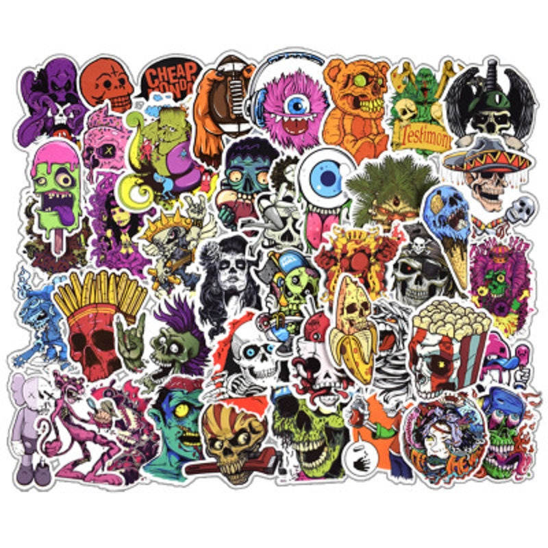 DHL Vinyl Waterproof Sugar Skull Sticker Pack 50 Pcs Car Stickers Packs Skulls Decals for Laptop Motorcycle Luggage Water Bottle Skateboard