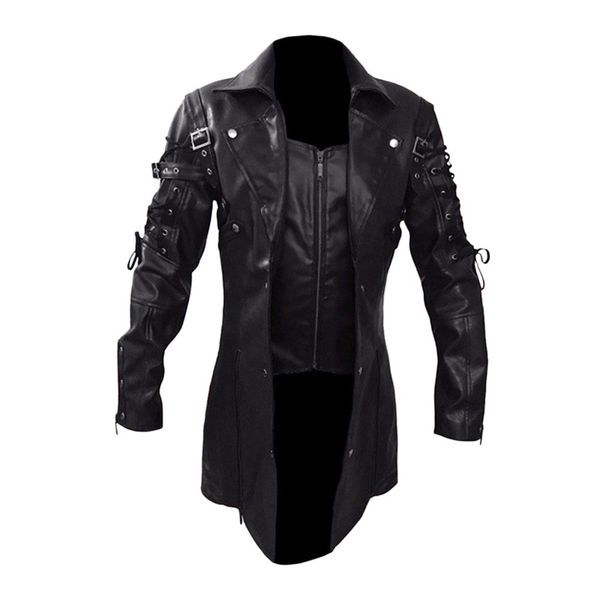 Men&#039;s Jacket Faux Leather Vintage Mens Coats Jacket Biker Motorcycle Zipper Long Sleeve Coat Top Blouses Man Outdoor